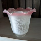 Antique Satin Glass Ruffled Lamp Shade Cranberry pink Delicate Etched Floral