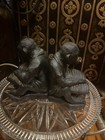 Vintage Statue Figurine Figure Monkey Books Metal Bronze Decor Old Cast Iron