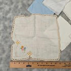 Vintage Linen Handkerchief Lot 8 Embroidered Crochet White Blue 1930s Floral Lac