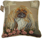 10  Vtg Handmade Wool Needlepoint Embroidery Throw Pillow Pekingese Dog   Roses