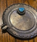 Vintage Navajo Ashtray Lawrence Dodge With Turquoise Stone   Stamp Work Signed