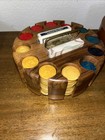 Vintage Marble Design Bakelite Poker Set Wood Spinner Carousel Caddy 293 Chips