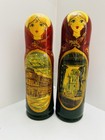 Set Of 2 Vintage Matryoshka Russian Hand Painted Wooden Bottle Holders Signed 