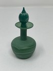Vintage Frosted Glass Miniature Glass Perfume Bottle Green Swirl With Stopper