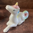 Vintage Iridescent Ceramic Unicorn Mother And Baby Figurines Pastel Rainbow Set