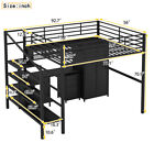 Metal Loft Bed With Desk Wardrobe   Storage Cabinet Shelves Full Size Bed Frames