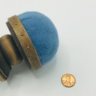 Sewing Pin Cushion Clamp Blue Velvet Turned Wood Needles Folk Art Vintage