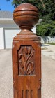 Antique Vtg Oak Interior Ball Top Finial Staircase Post Carved Flowers Cattails