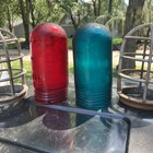 Two Vtg Crouse Hinds Industrial Explosion Proof Caged Light Fixtures Red   Green