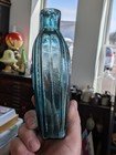 Teal Blue Keene Open Pontil Gviii-29 3 4 Pint Sunburst Ribbed Flask Bottle