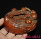 4 2   China Bamboo Root Wood Peach Calligraphy Tool Pen Wash Ashtray Statue