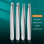 4pcs Stainless Steel Tweezers Set For Eyebrows Facial Hair Precision Grooming