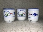  3  Japanese Porcelain Tea Cups Hand Painted Blues Handless Temp Regulating
