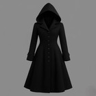 Women Gothic Wool Hooded Coat Steampunk Overcoat Vintage Long Winter Trench Coat