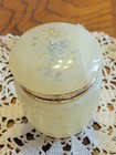 Vintage Alabaster Hand Painted Floral Hinged Lidded Jewelry Trinket Box
