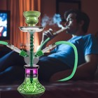 2-hose Small Green Glass Hookah Set Portable Water Shisha Pipe Bong Pliers Poker