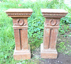 Antique Pair Of Wreath Carved Square Column Oak Pedestals