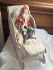 Antique German Composition 8  Santa W Real Fur Beard Large Mica Sleigh Christmas