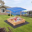 Children s Outdoor Wooden Sandbox W  2 Plastic Boxes  Liner uv-resistant Canopy