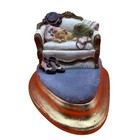 Vtg Victorian Style Couch W orange Tabby Kitten Seetee Jewlery Trinket Box -rare