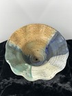 Vtg Studio Art Craft Pottery Plant Pot Ruffled Edges Cork Bottom Earth Tones Euc