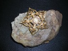 Vintage Retro Five Pioint Fleur De Lis Heart Pearl Pin Brooch Nos 1970 New York