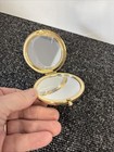 Vintage Gold Silver   Pearl Mirror Compact   New With Carrying Bag