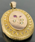 Victorian Yellow Gold-filled Floral Locket Pendant W  Garnet   Seed Pearls