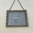 Vintage Silver Tone Ornate Floral Repousse Wall Hanging Mirror With Chain Mount
