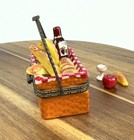 Porcelain Hinged Trinket Box Picnic Basket With Wine - Rare 