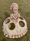 Vintage Ceramic 4 Lipstick Holder Girl Pink Dress Signed Ek 1967 Stunning Look