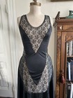 Vintage 1970s 80s Black Sheer Lace Slip Dress Nylon Lingerie Boudoir Goth S m