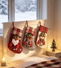 4pcs Large Plaid Fabric Christmas Stockings W  Hanging Loop Santa Reindeer