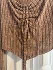 Women   s Brown Rib-knit Cropped Pullover Sweater Ruched Tie Square Neck S
