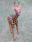 Giraffe Paper Mache With Leather Hand Painted Vintage Floor Standing Giraffe