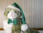 Dan Dee Large Realistic Gray White Cat Green Bow   Holly Hat 15  Tall Plush