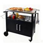 Outdoor Grill Cart  Bbq Prep Table With Wheels   Hooks  Side Handle double-shelf