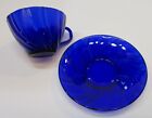Vintage Arcoroc Cobalt Blue Swirl Textured Glass Teacup Tea Cup Luminarc France
