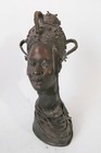 Vintage Benin Bronze Head Bust Queen Mother Iyoba African Art Nigeria