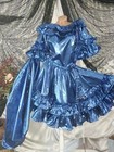 Vtg Satin Ruffles Liquid Foil Blue Shiny Top Skirt Set Blouse 4 Pc Sissy New Xxl