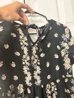 Hailey co Womens Black Floral V-neck Tie Blouse Ruffle Flutter Short Sleeve S