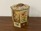 Vintage Made In Germany Metal Tea Tin Container Box Octagon Gold Flower Floral