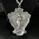 Chain Antique Art Nouveau Lady Goddess 23    Silver Tone Necklace