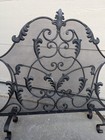 Vintage Black Wrought Iron Metal Mesh Fireplace Screen French Scroll