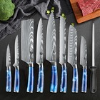 9pcs Kitchen Knife Set Stainless Steel Damascus Chef Knife Meat Cleaver Butcher