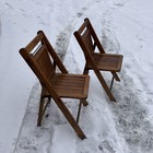 2 Vintage Wood Panel Folding Chairs Tuck Away Antique Set