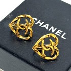 Chanel Heart Earrings Cc Logo Coco Mark Gold Clip-on Jewelry Authentic Japan