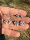Cluster Flower Set Earrings Real 14k Gold Over 925 Silver 6-12mm Iced Cz Stones