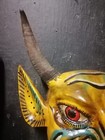 Large Rare Yellow Color Demon Wood Mask Black Devil Real Goat Horns Mexican Folk