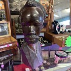 Vintage Old African Ebony Wood Hand Carved Sculpture Statue Bust Head Art